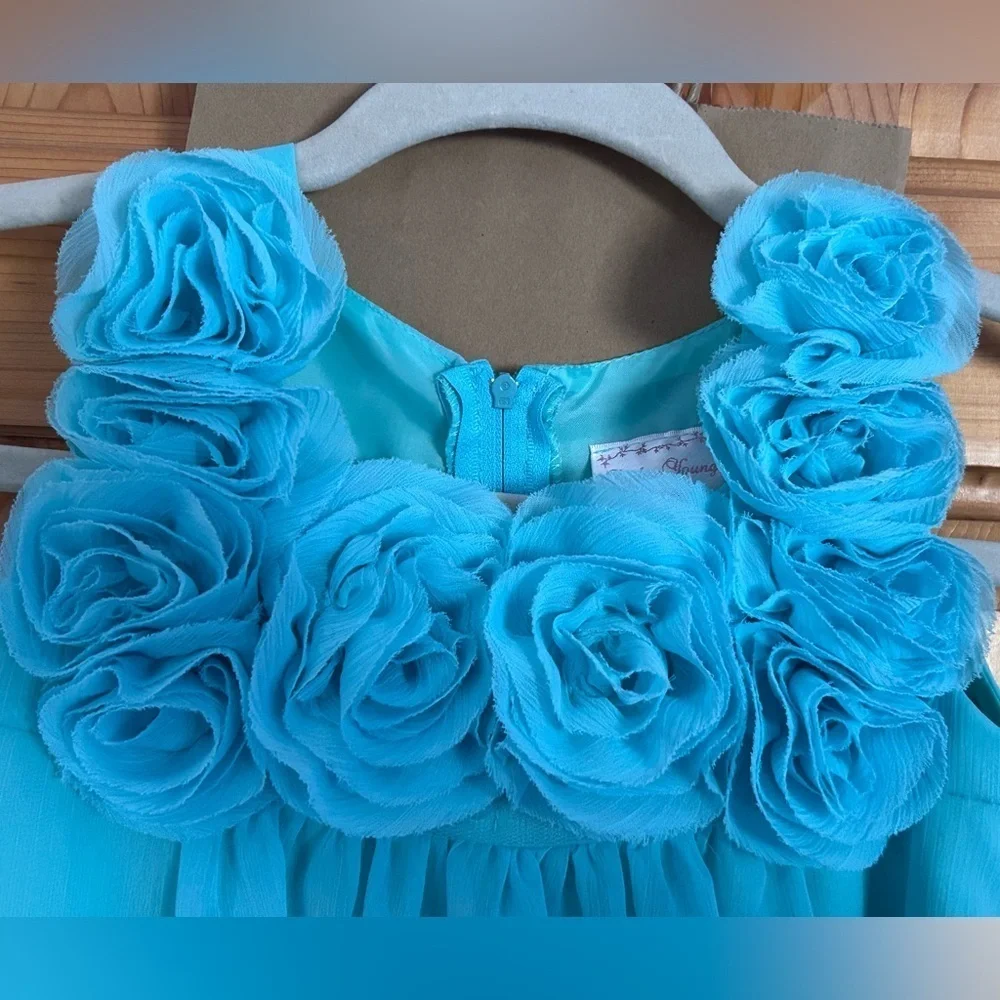 NWT Sophia Young Girls Turquoise Rosette Size 6 Flower Girl Pageant Party Dress